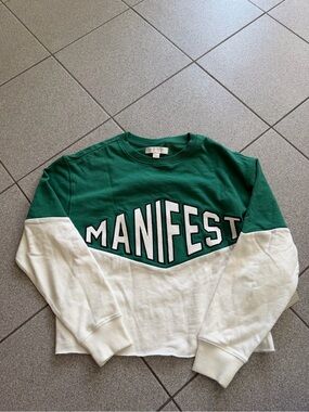 Spiritual Gangster Green and White 'MANIFEST' Colorblock Crewneck